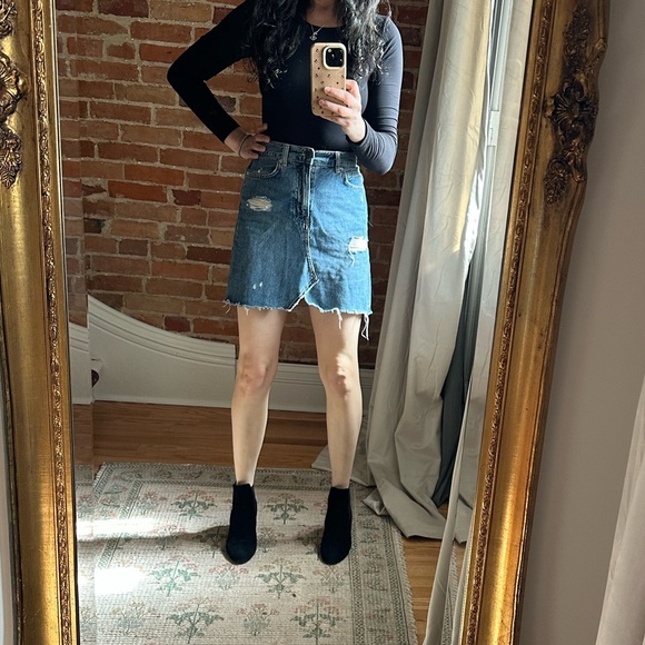 7 For All Mankind Blue Distressed A-Line Skirt - Picture 1 of 4